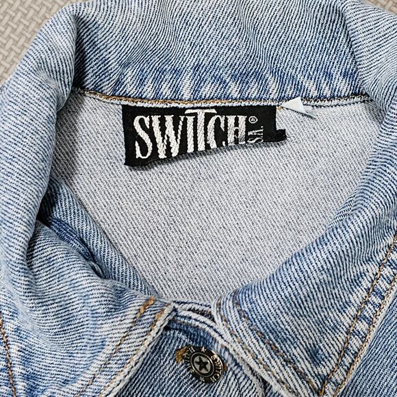 Vintage  Switch Blue Jean Cropped Jacket Puffed Sleeves Size L Made in U.S.A - Picture 6 of 8
